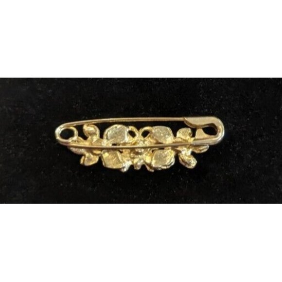 Vintage Triple Flower Gold Tone Faux Pearl Brooch Pin 1.5" - Picture 5 of 6